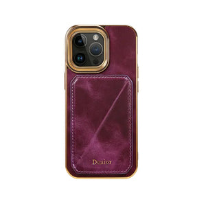 Black PADUCASE leather iPhone case with hidden card slot, durable protective cover, showing the sleek design and card compartment.