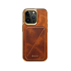 Black PADUCASE leather iPhone case with a hidden card slot, offering durable protection and sleek design.