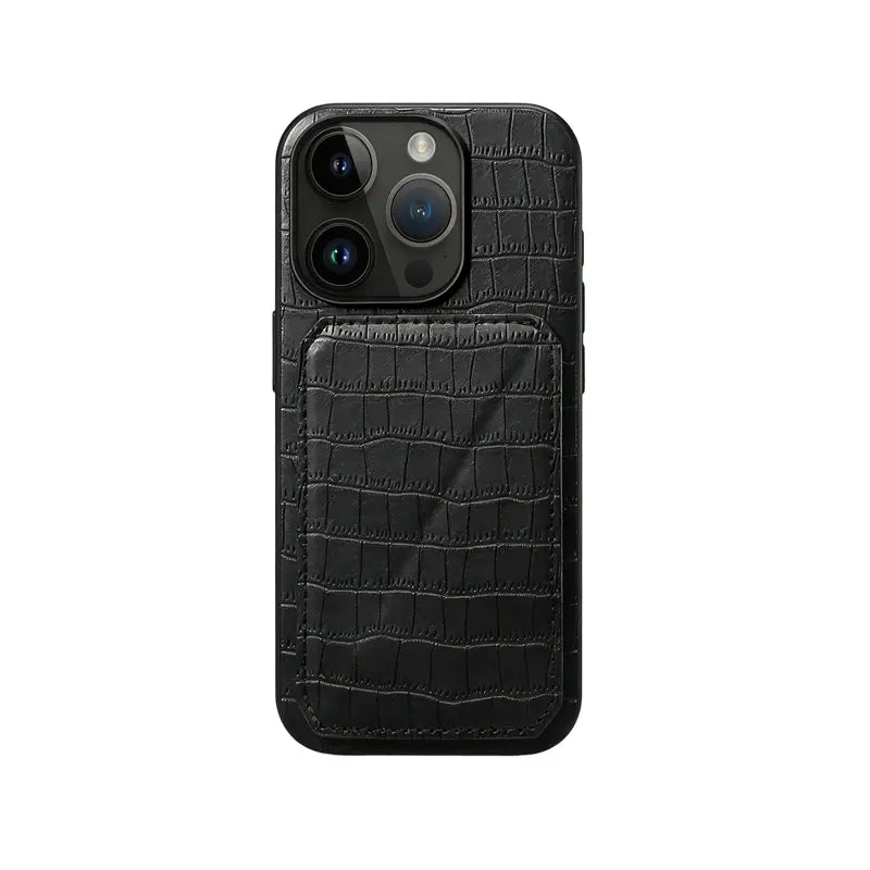 Brown PADUCASE wallet iPhone case with built-in card holder, featuring a slim design and convenient storage for cards.