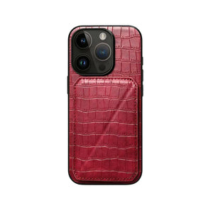 Brown PADUCASE wallet iPhone case with integrated card holder, showing the front view with card slots and phone compartment.