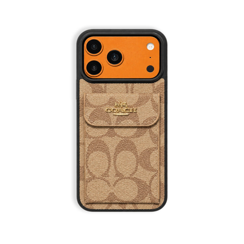 Leather CH Phone Case With Card Holder Design For iPhone Coffee | PE260096