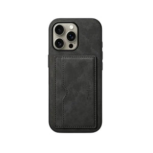 Brown leather wallet iPhone case by PADUCASE providing full protection, featuring card slots and a sleek, durable design.