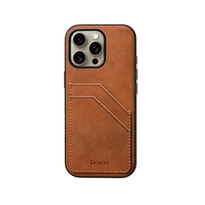 Black leather iPhone case with card holder from PADUCASE offering full protection and convenient storage.