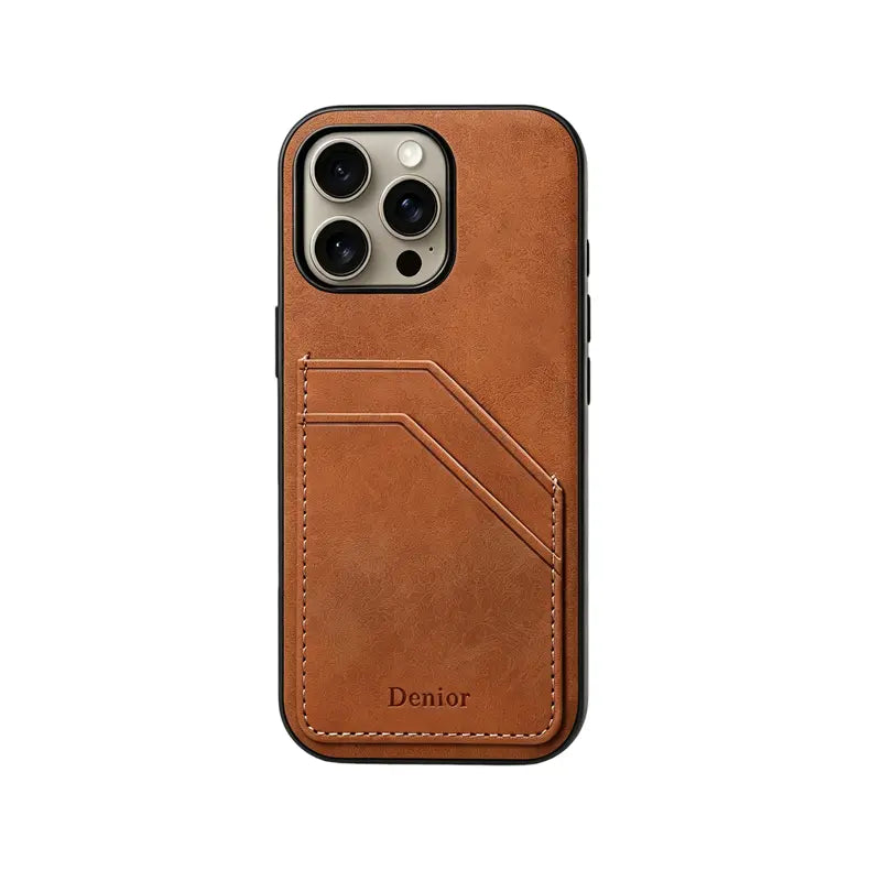 Black leather iPhone case with card holder from PADUCASE offering full protection and convenient storage.