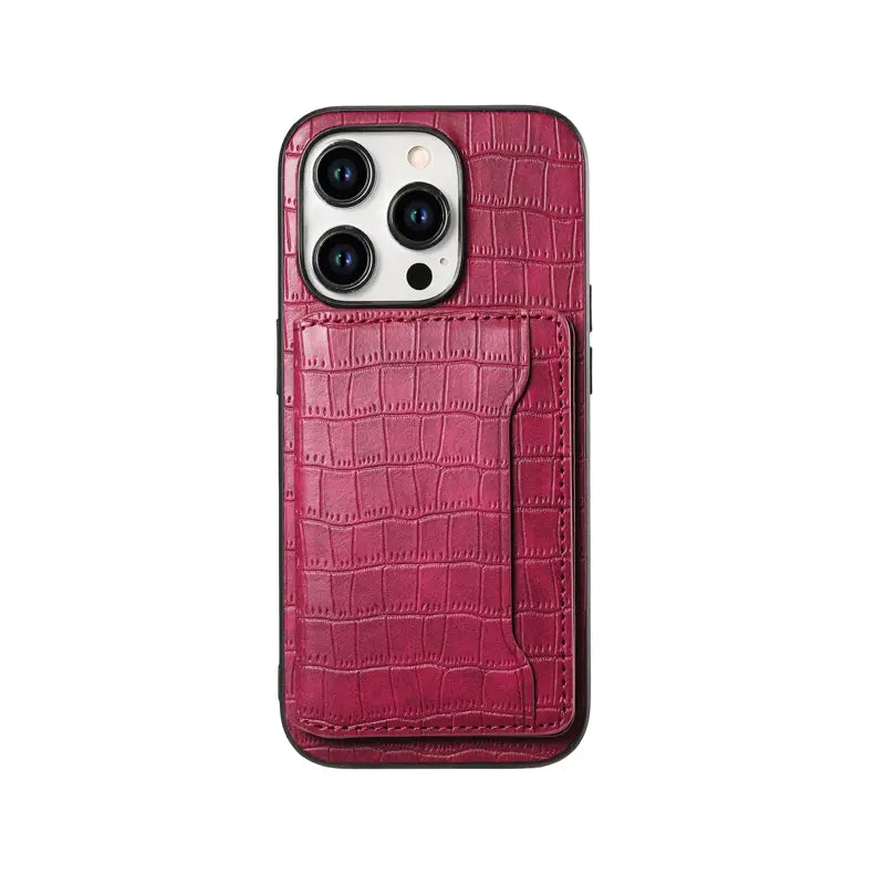 Black leather wallet iPhone case by PADUCASE with sleek design, featuring card slots and precise cutouts for iPhone access.