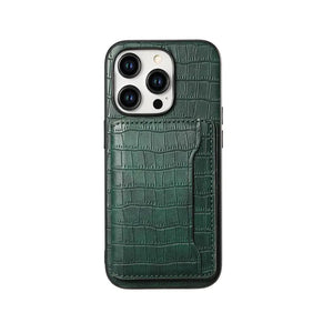 Black leather wallet iPhone case by PADUCASE, sleek design with card slots and precise cutouts for the phone.
