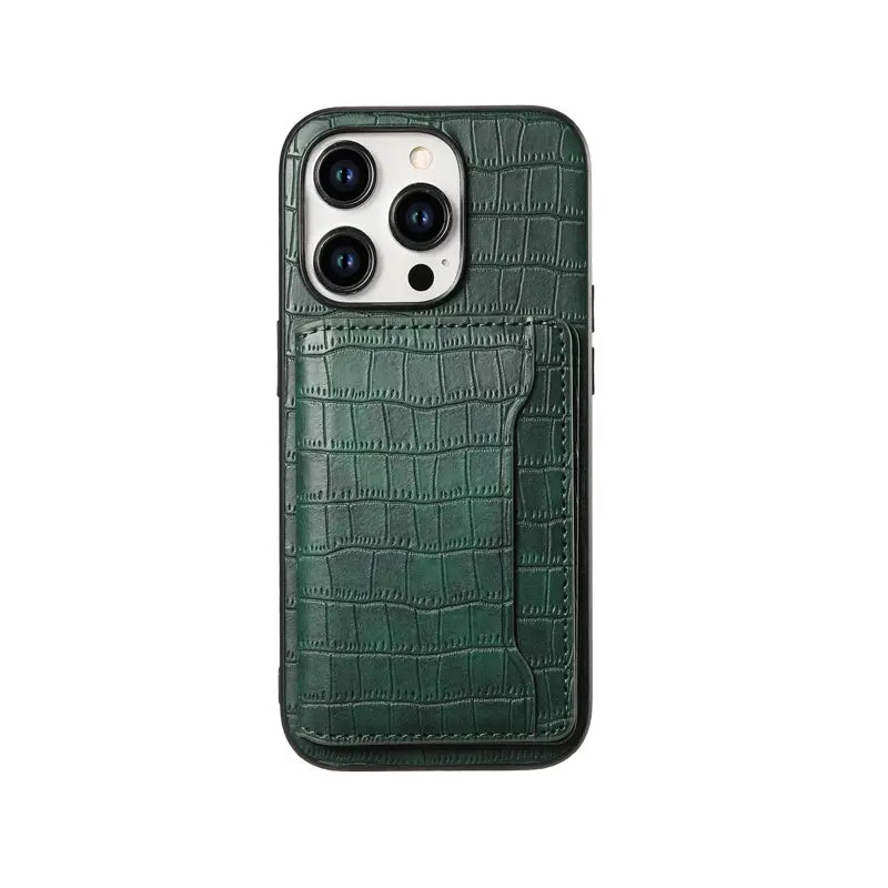 Black leather wallet iPhone case by PADUCASE, sleek design with card slots and precise cutouts for the phone.