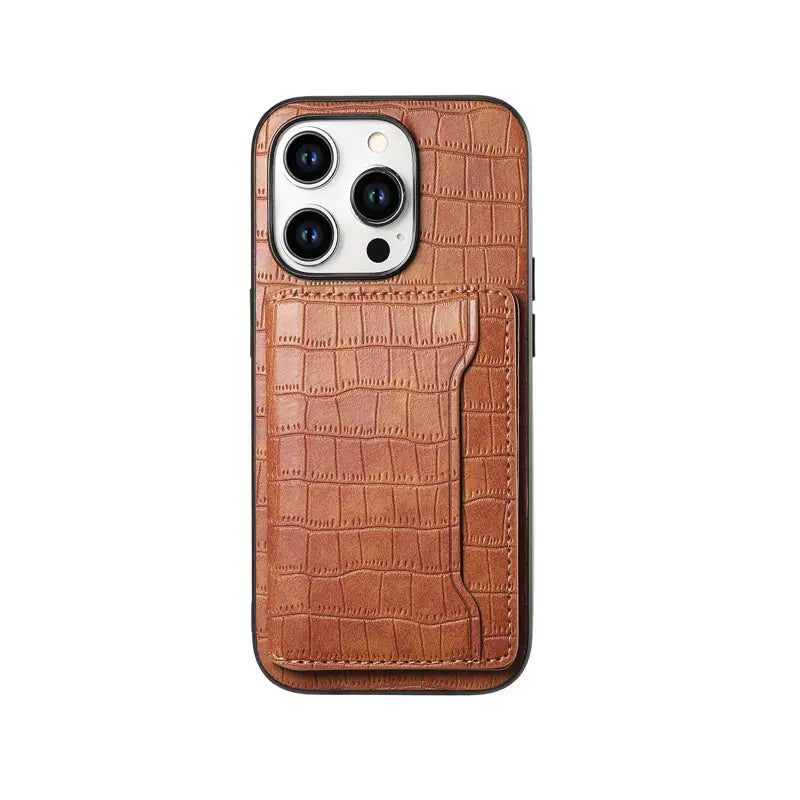 Black leather wallet iPhone case by PADUCASE with a sleek design, featuring card slots and precise cutouts for phone access.