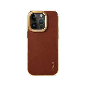 Black premium leather MagSafe iPhone case by PADUCASE, showing the sleek, textured exterior and precise cutouts for accessories.