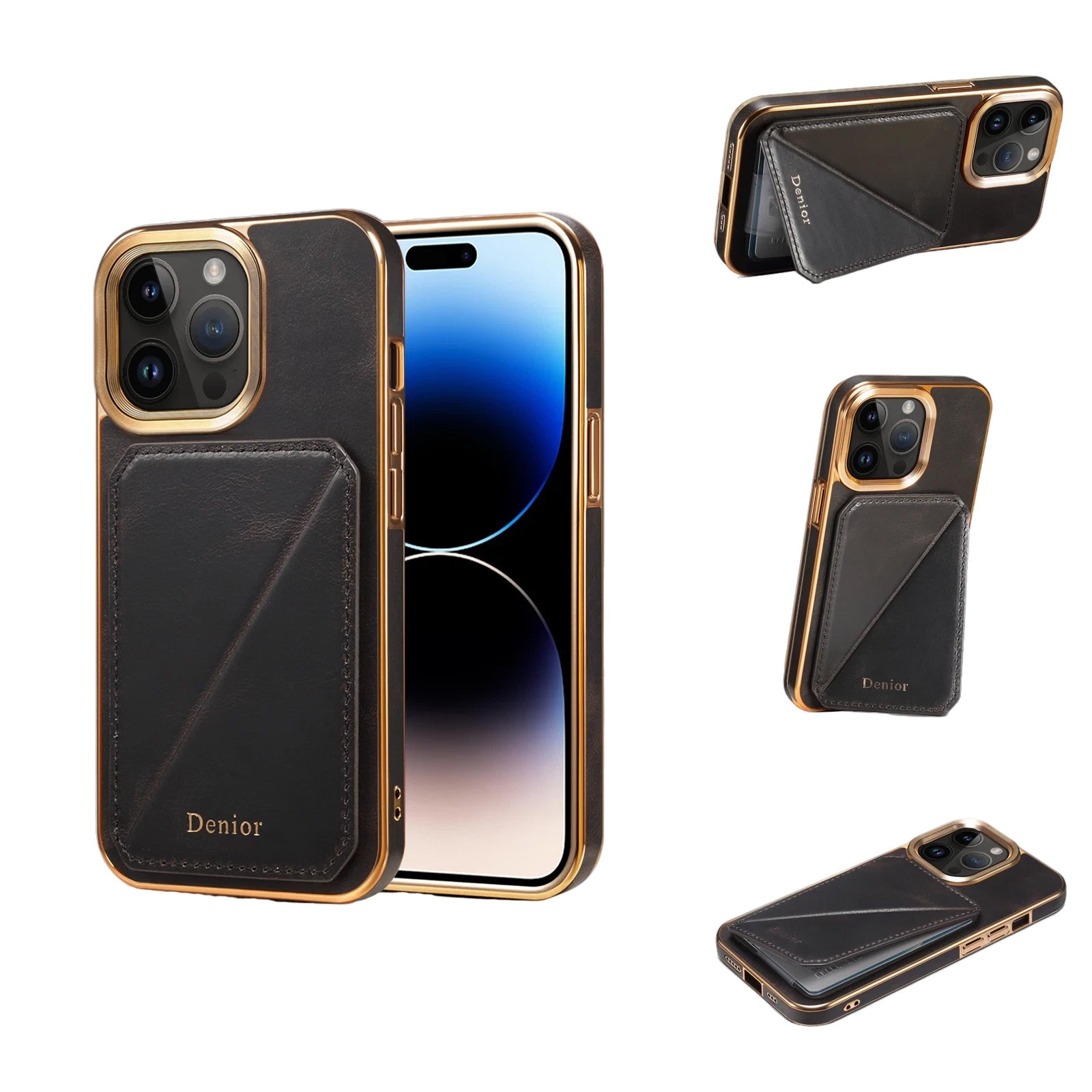 Hidden Card Slot Leather iPhone Case – Durable Protective Cover (Black)  | PE260057