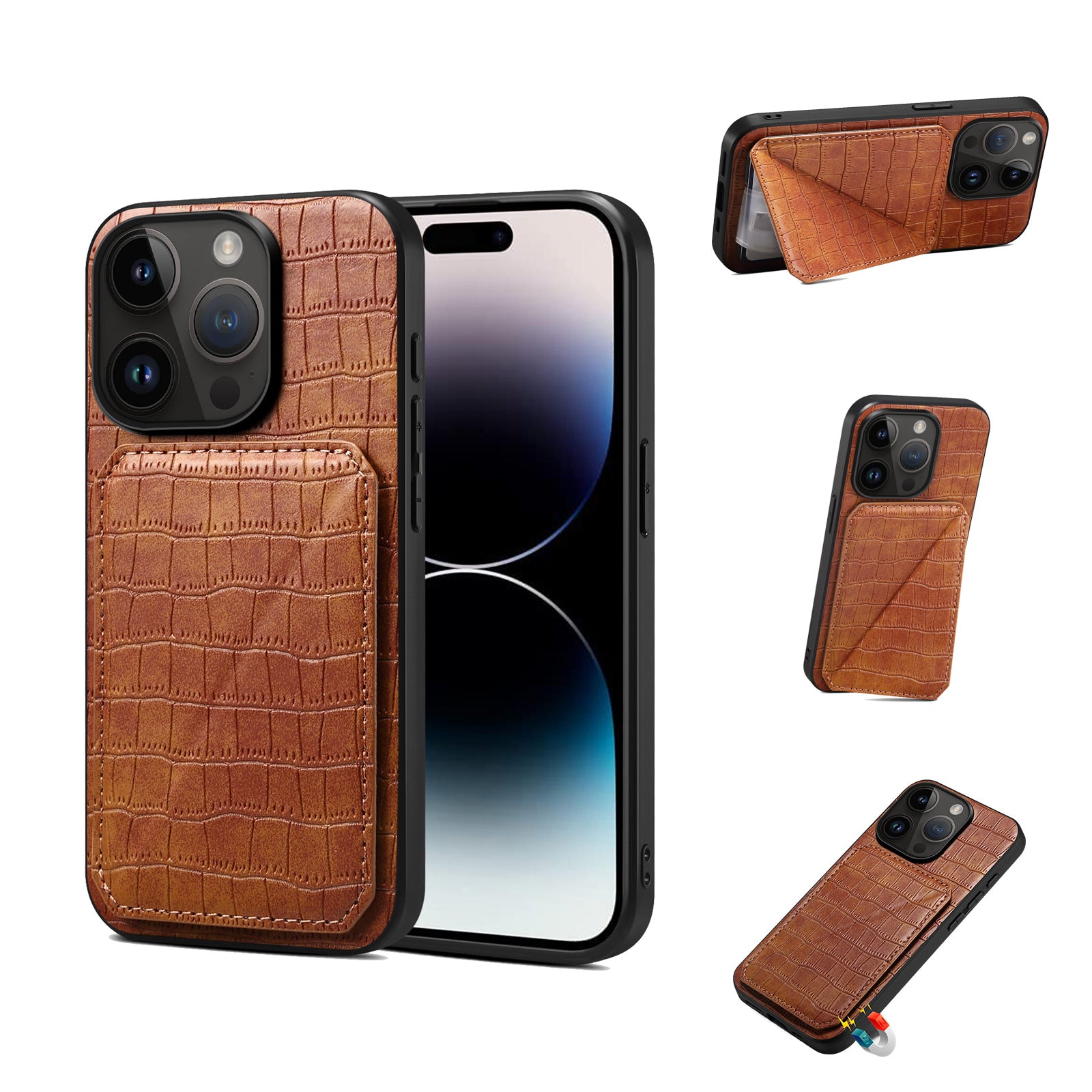 Stand Leather Wallet iPhone Case – Compatible with MagSafe (Brown)  | PE260058