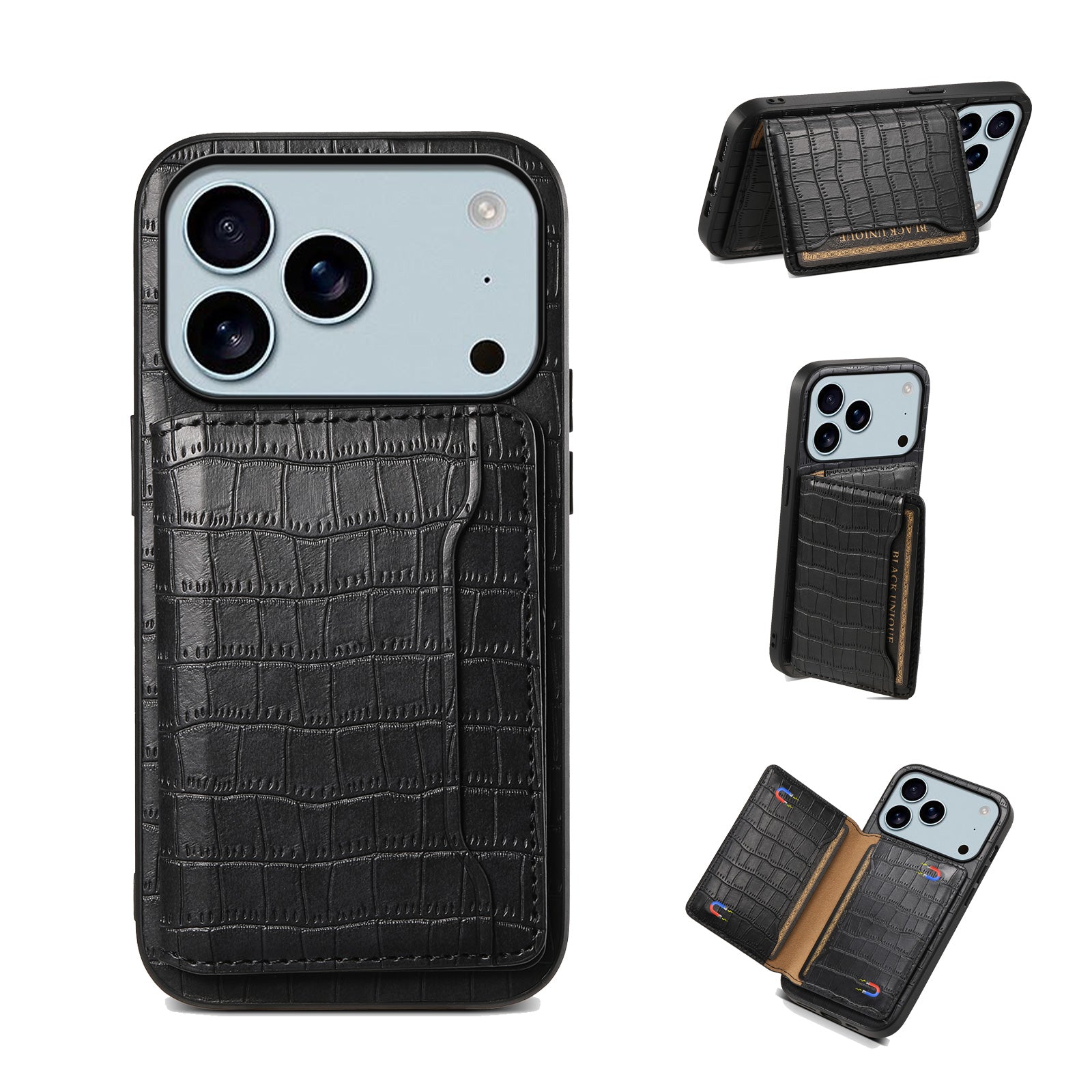 Leather iPhone Wallet Case  – iPhone12–17 Compatible (Black)  | PE260065
