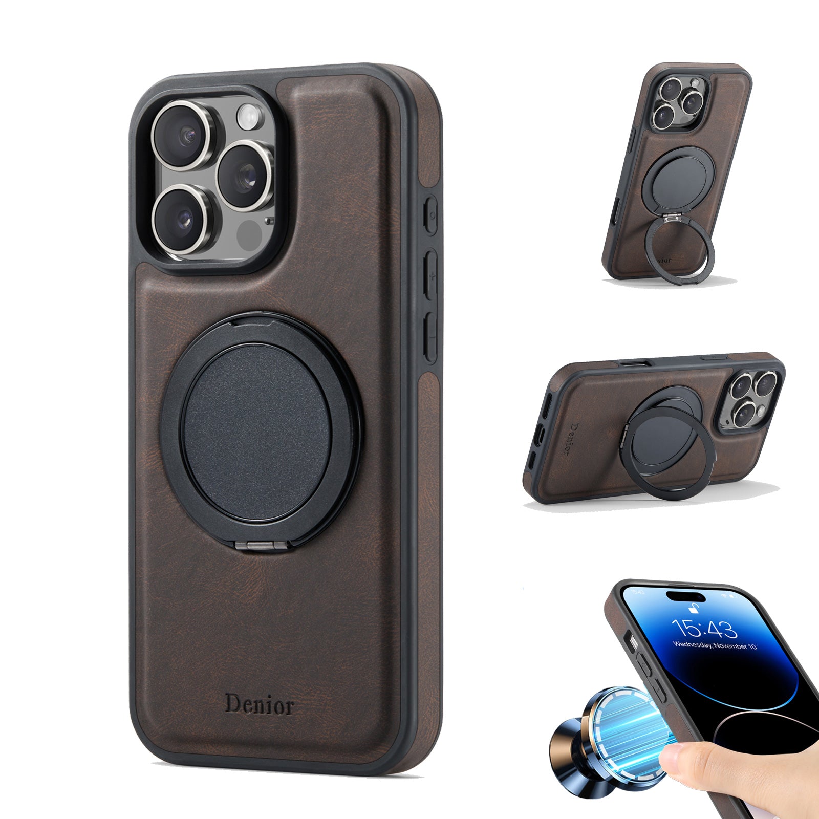 MagSafe Leather iPhone Case with Stand for Men – Durable Protective Cover  (Brown)  | PE260047