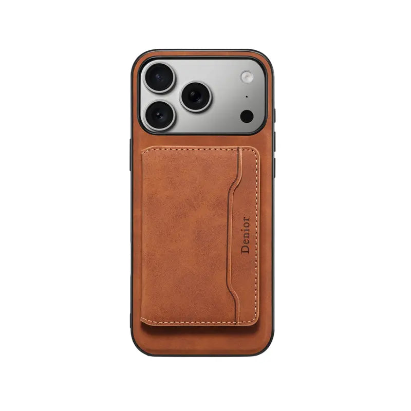 Blue PADUCASE leather iPhone case with MagSafe magnetic wallet for iPhone 12-17, featuring sleek design and secure attachment.