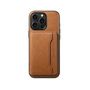 Blue leather iPhone case with MagSafe and card holder by PADUCASE, showcasing the sleek design and functional features.