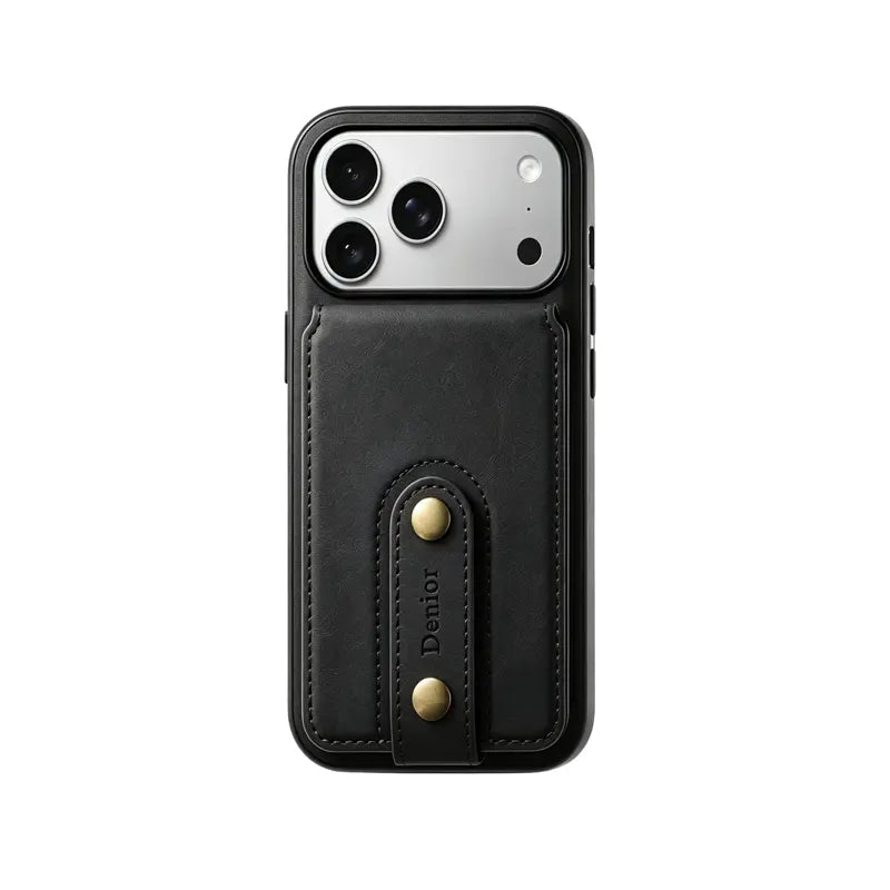 Brown leather MagSafe wallet iPhone case by PADUCASE, compatible with iPhone 12 to 17, featuring a sleek design and magnetic attachment.