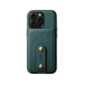 Brown PADUCASE MagSafe iPhone case with leather wallet attachment offering full protection and stylish design.