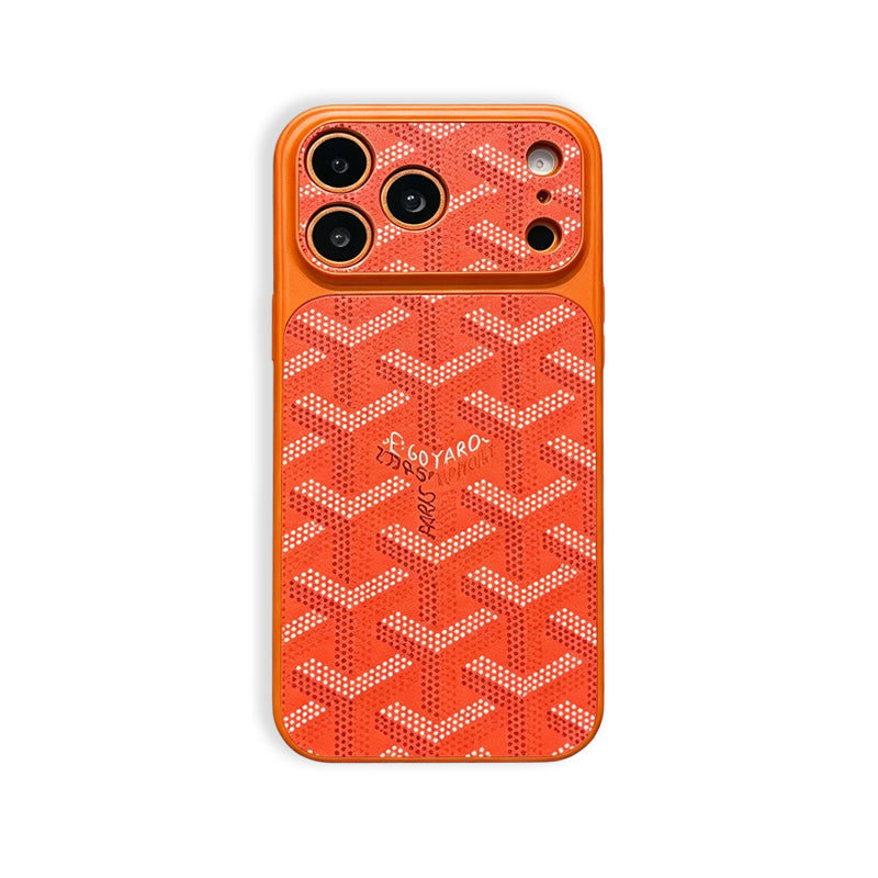 Leather Goyard iPhone Case for iPhone 17、16、15 Orange – PADUCASE Leather Goyard iPhone Case for iPhone 17、16、15 Orange – PADUCASE