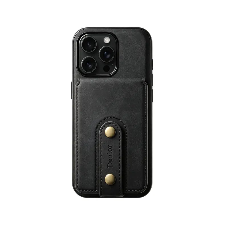 Brown PADUCASE MagSafe iPhone case with built-in leather wallet offering full protection and sleek design.