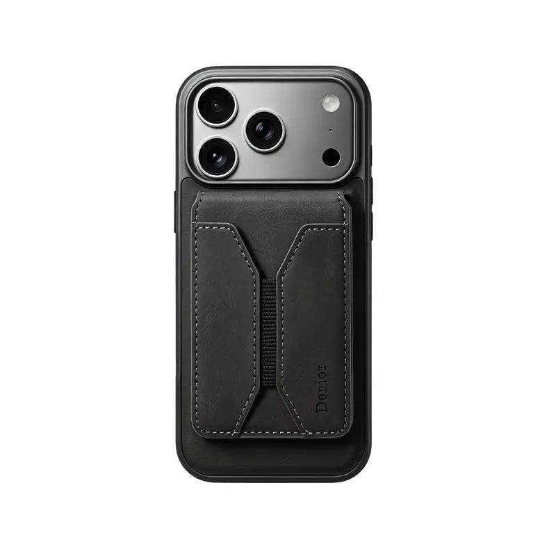 Brown PADUCASE MagSafe wallet iPhone case with sleek leather design, featuring a built-in card holder and magnetic attachment.