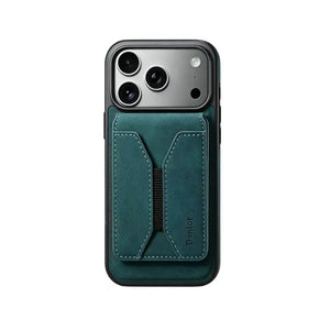 Brown PADUCASE MagSafe Wallet iPhone case with sleek leather design and built-in card holder.