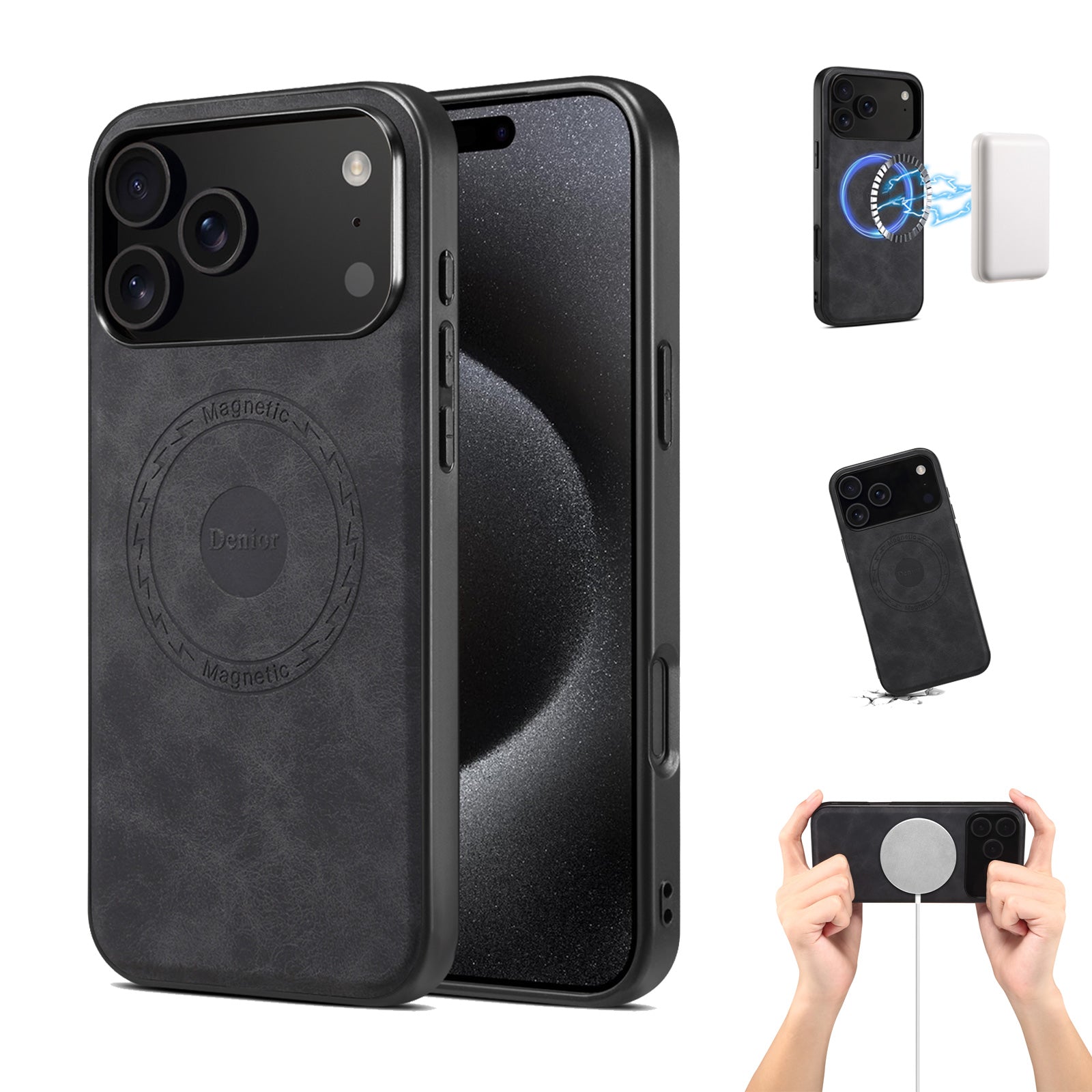 MagSafe Leather iPhone Case for Men –  Full Protection (Black)  | PE260045