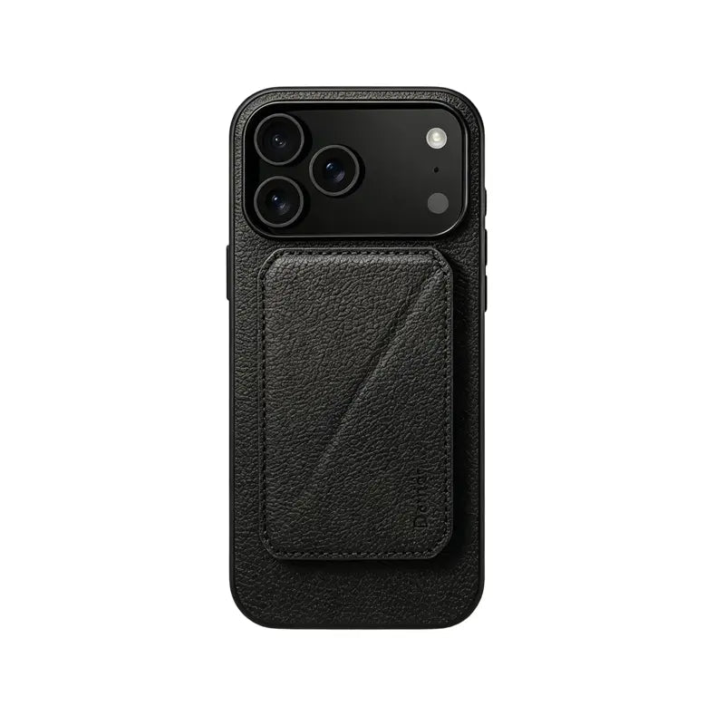 Orange PADUCASE MagSafe iPhone case with hidden leather card slot, durable protective cover for iPhone.