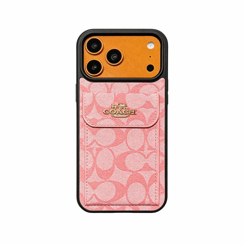 Leather CH Phone Case With Card Holder Design For iPhone Coffee | PE260096