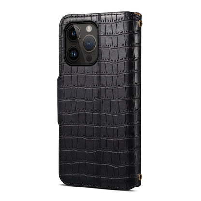 Alligator Print Phone Case With Wallet And Strap For iPhone Black-644008992013