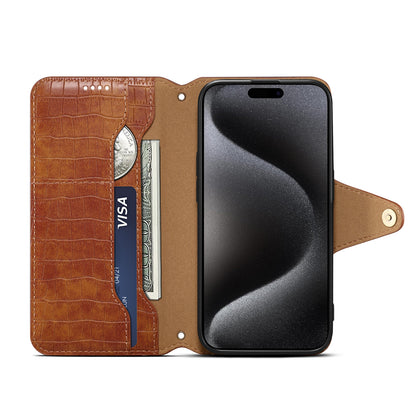 Alligator Print Phone Case With Wallet And Strap For iPhone Brown-644008992020