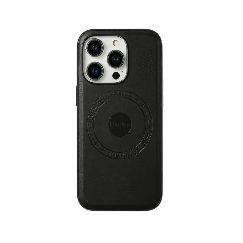 Brown MagSafe leather iPhone case by PADUCASE, showcasing sleek design and precise cutouts for easy access and protection.