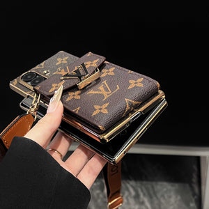 Luxury Monogram Samsung Galaxy Z Fold Series Case With Card Holder And Strap-RCLV093 - Runycase