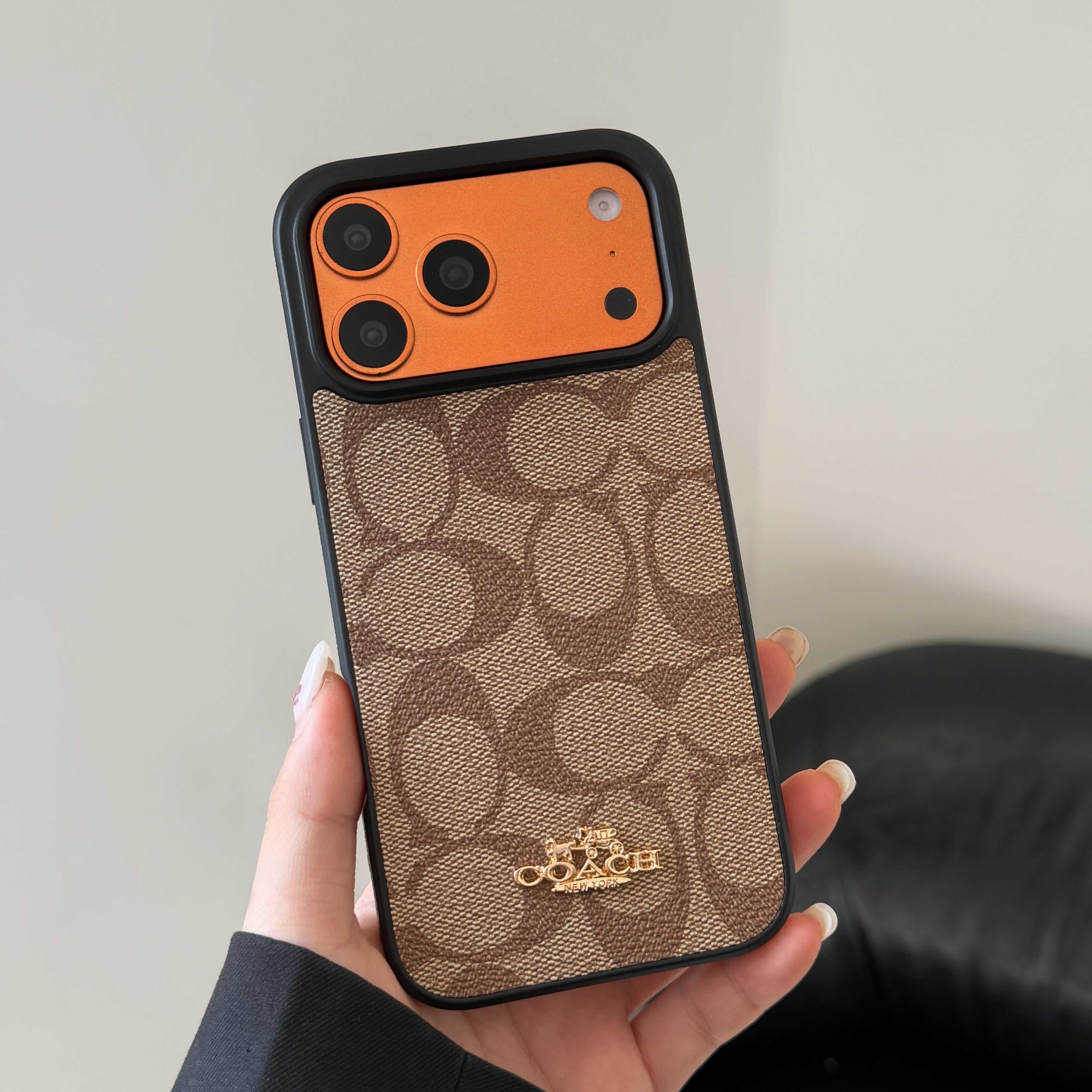 Leather CH Phone Case For iPhone Brown | PE260097