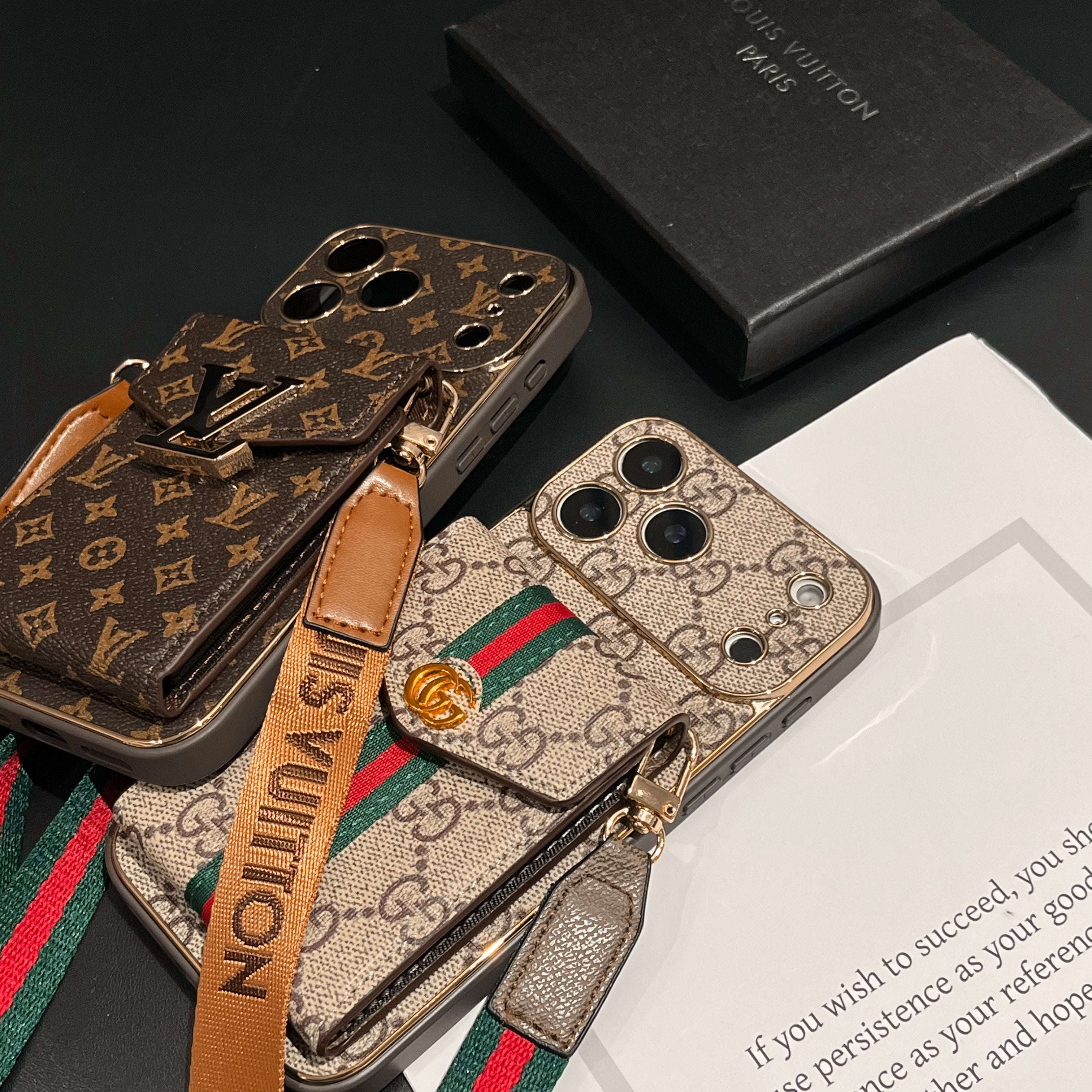 High-quality  Leather GG iPhone Case With Card Wallet And Crossbody Strap For iPhone 17 Series-RCGG184