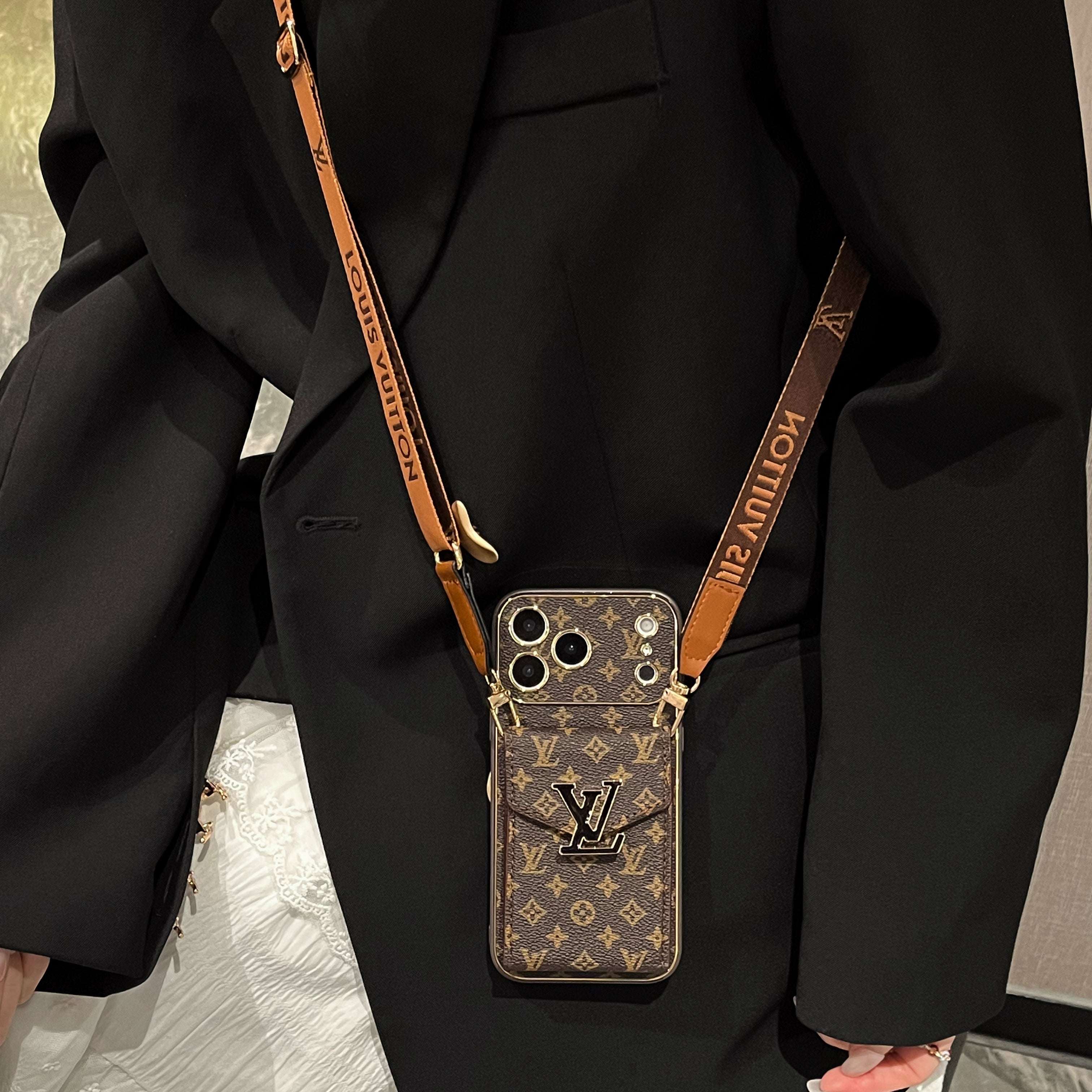 Premium  Monogram iPhone Case With Card Wallet And Strap For iPhone 17 Series-RCLV185