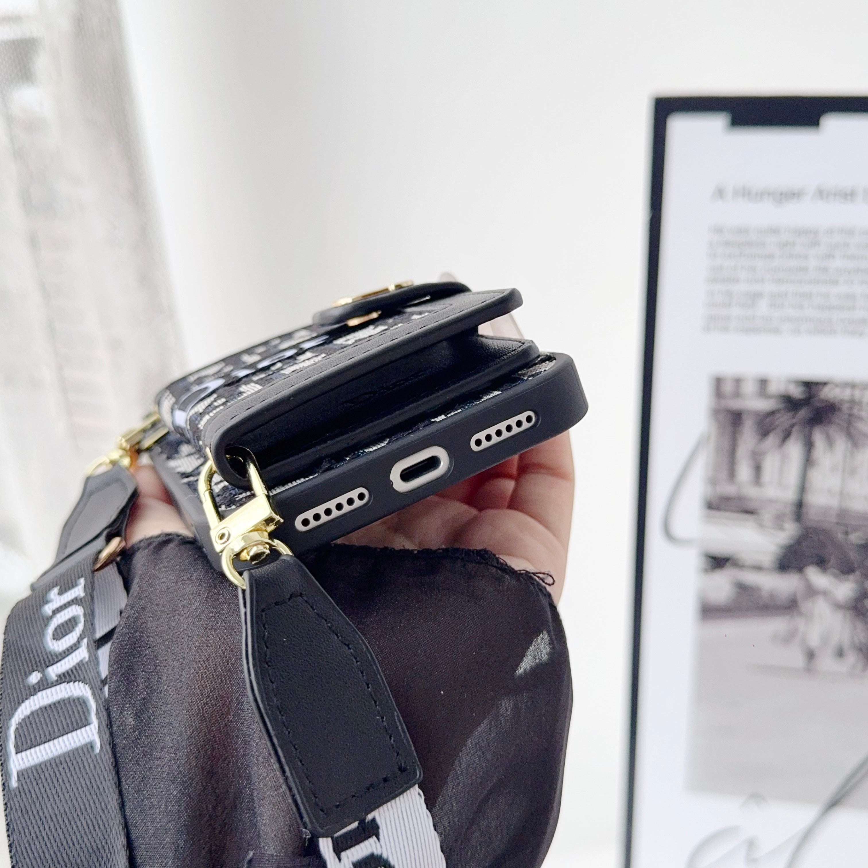 Classic Leather CD iPhone Case With Wallet And Crossbody Strap-RCCD148