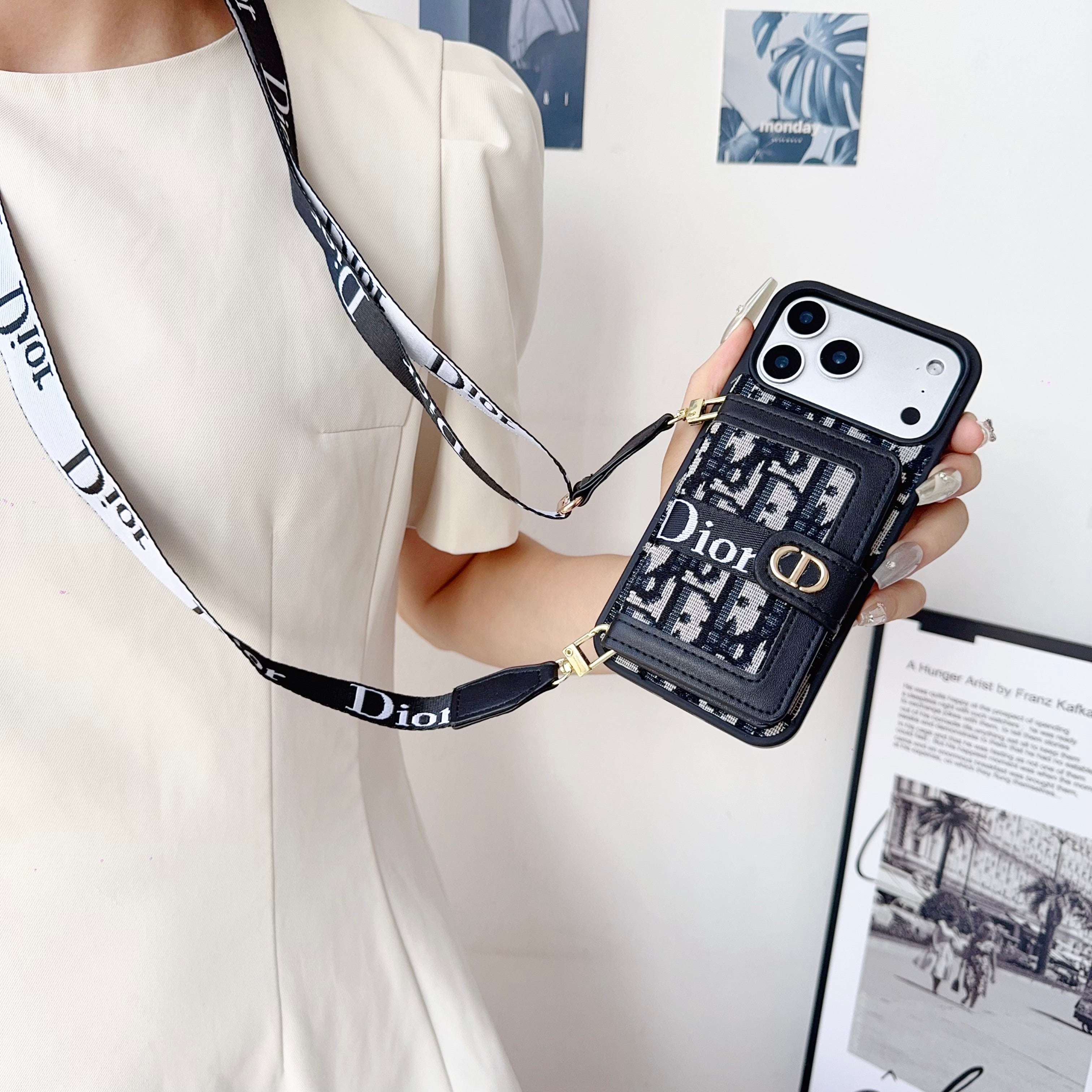 Classic Leather CD iPhone Case With Wallet And Crossbody Strap-RCCD148