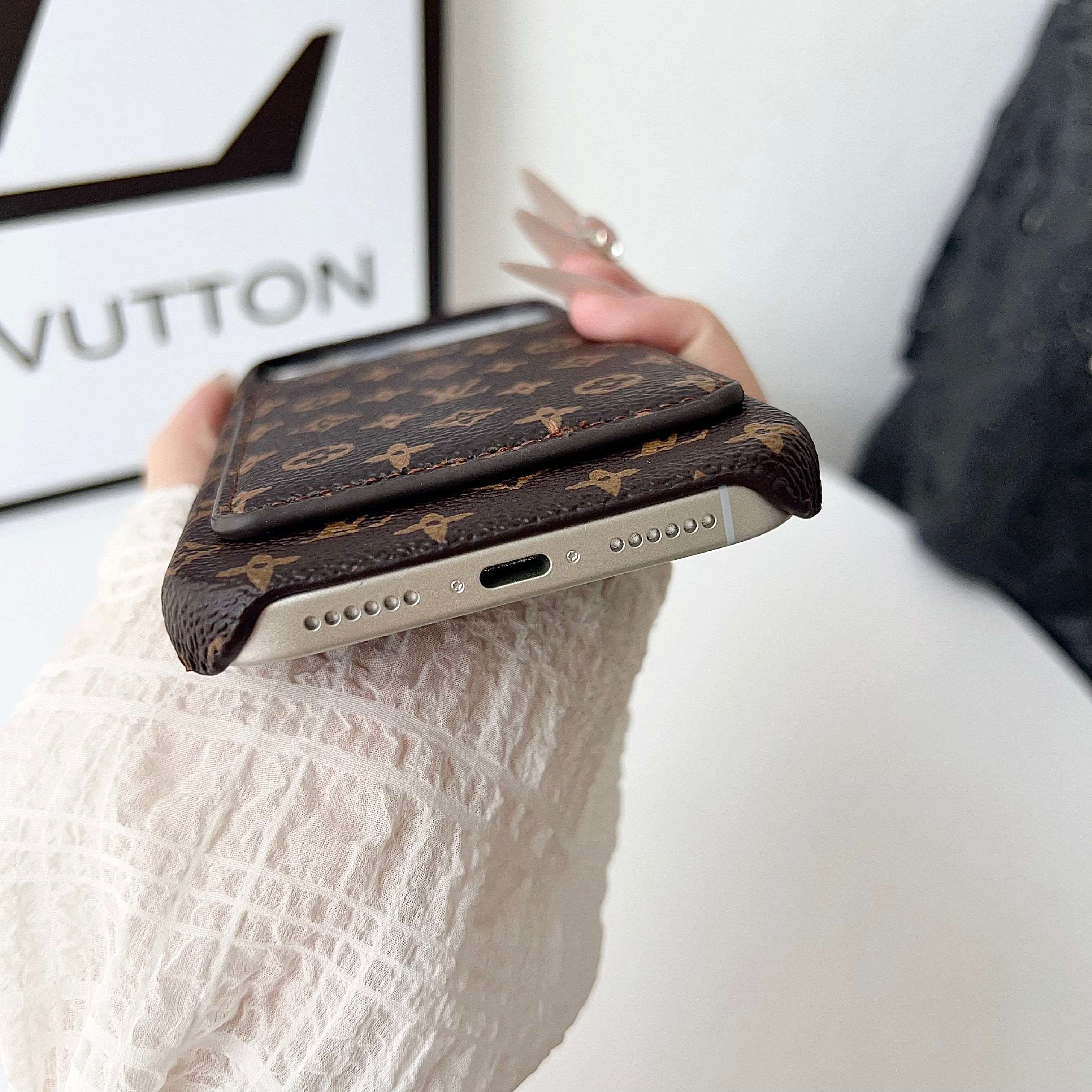 Leather Monogram iPhone Case With Card Holder For iPhone 17 Series-RCLV178