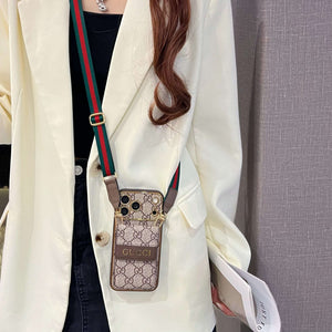 Leather GG iPhone Case With Card Wallet And Crossbody Strap For iPhone 17 Series-RCGG187