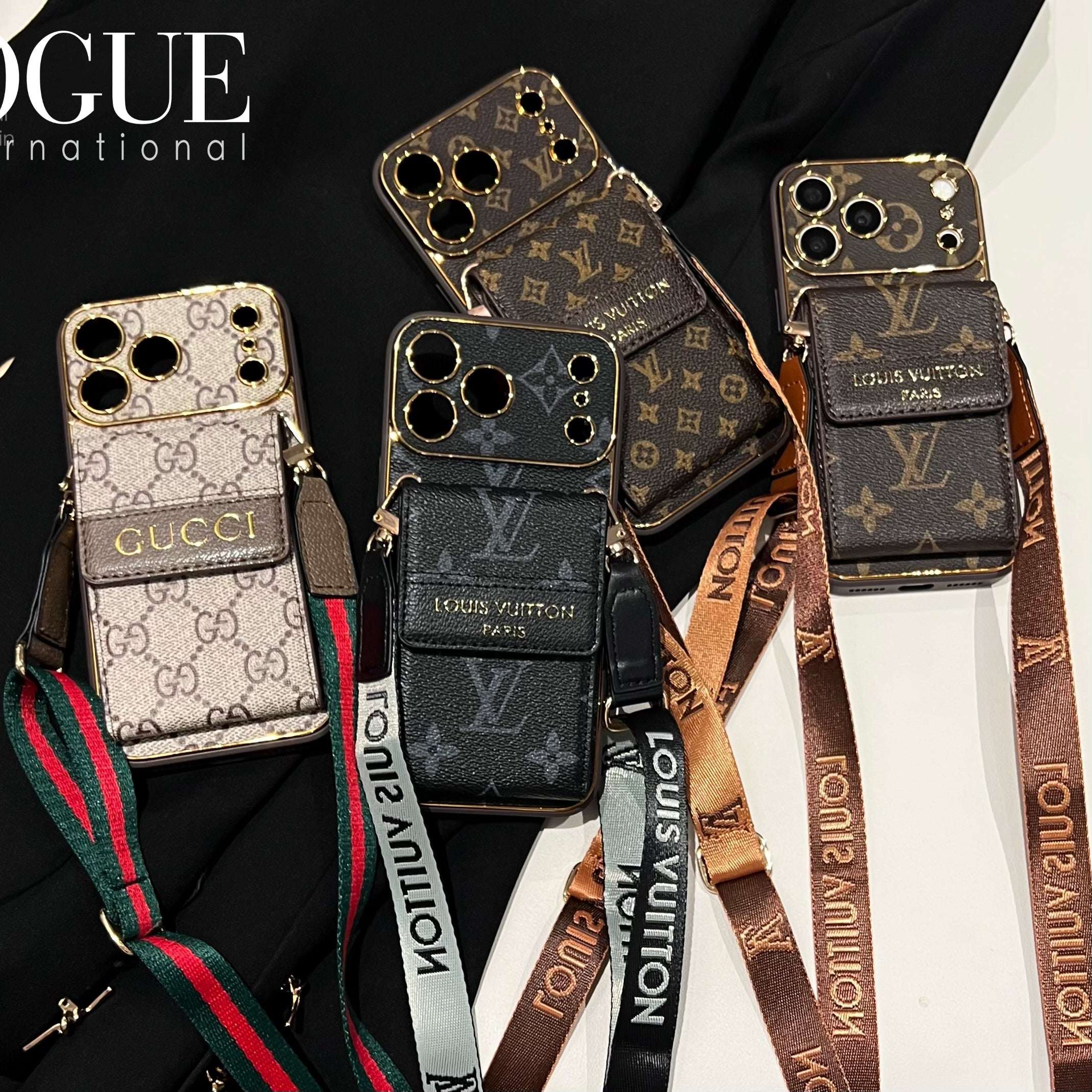 Leather GG iPhone Case With Card Wallet And Crossbody Strap For iPhone 17 Series-RCGG187