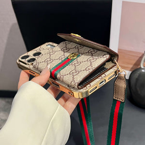 High-quality Leather GG iPhone Case With Card Wallet And Crossbody Strap For iPhone 17 Series-RCGG189