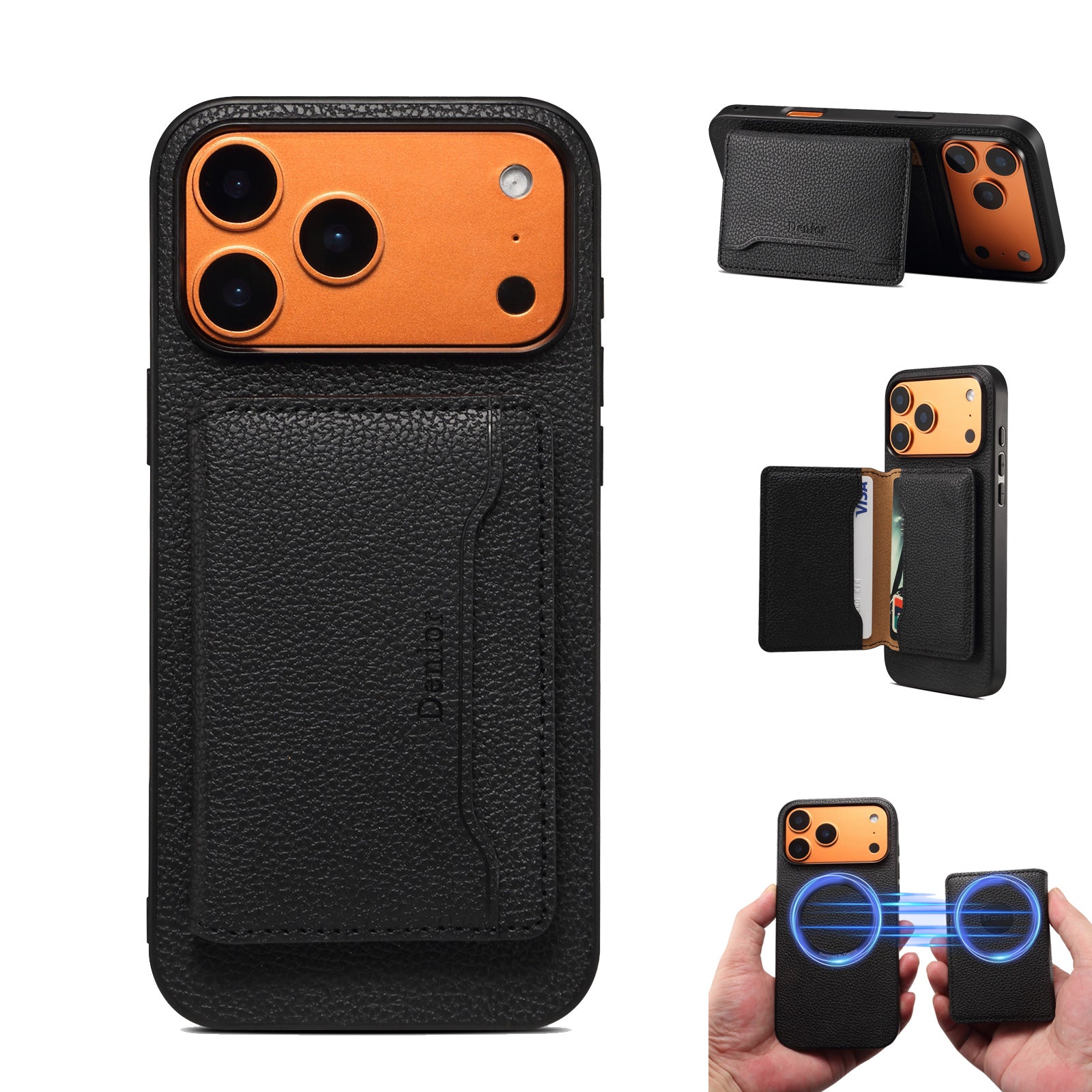 MagSafe Cardholder Leather iPhone Case – iPhone 12–17 Compatible   (Black)  | PE260077