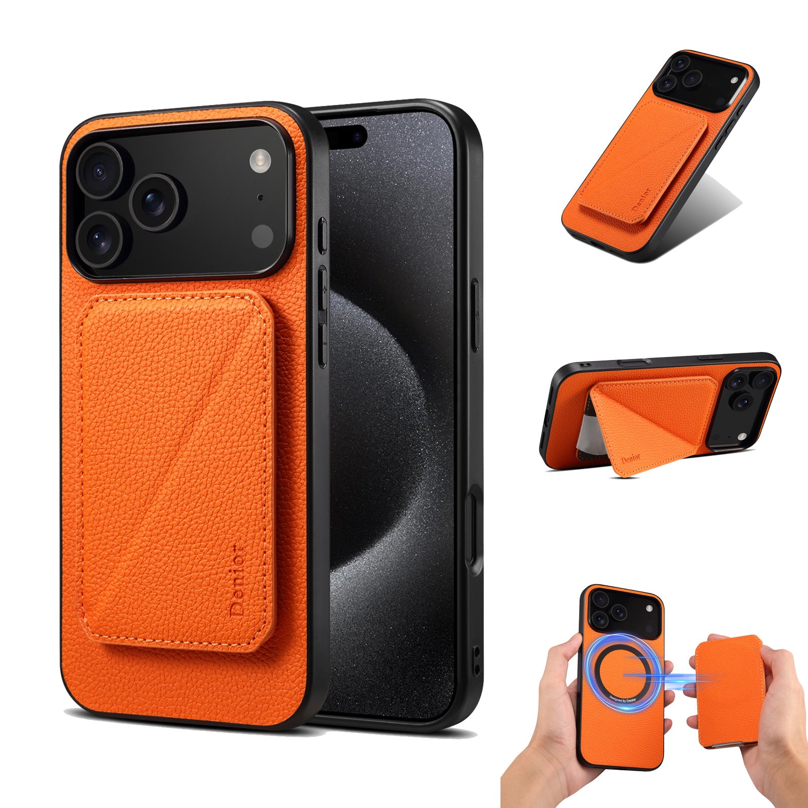 MagSafe Hidden Card Slot Leather iPhone Case  –Durable Protective Cover  (Orange)  | PE260076