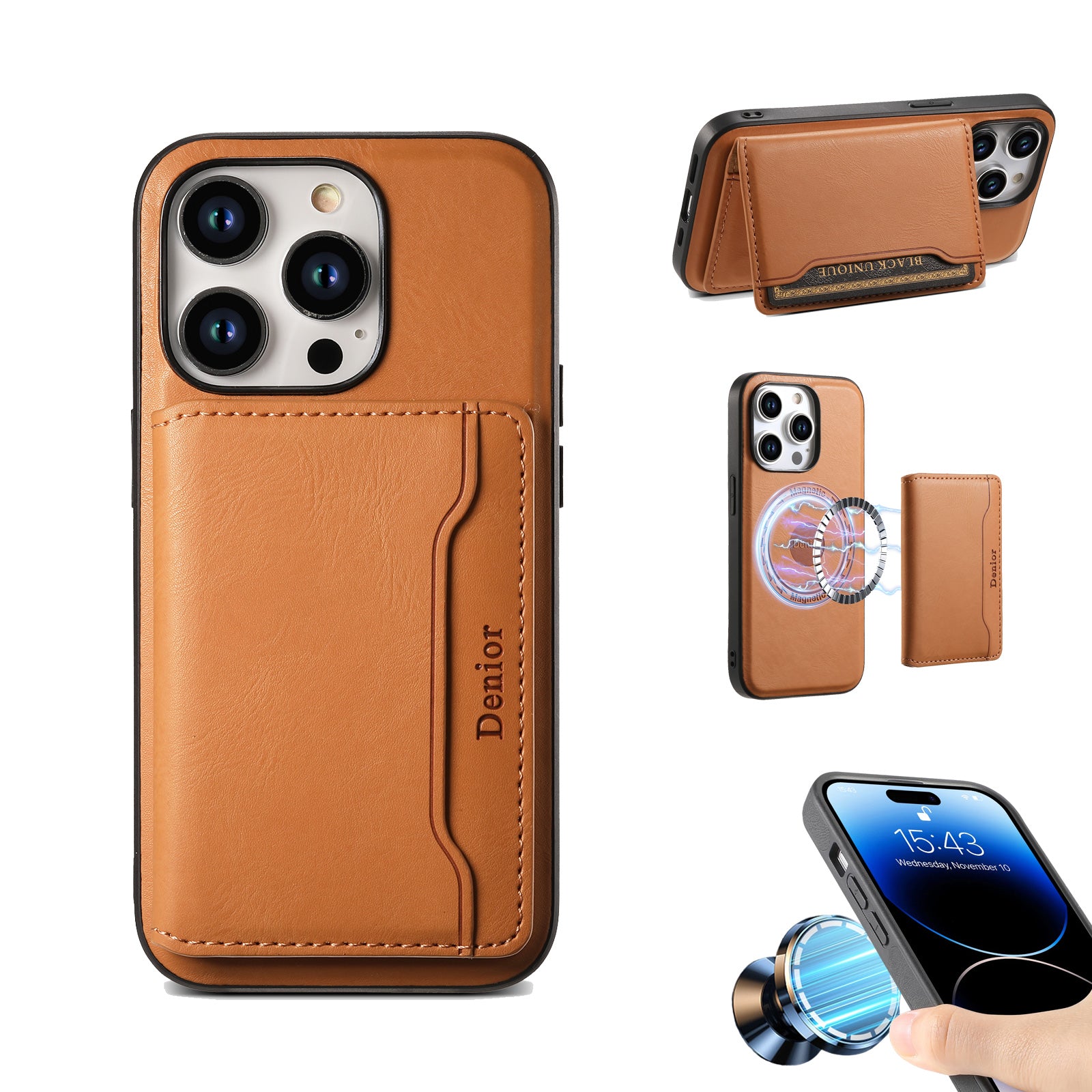 MagSafe Wallet Leather iPhone Case –  Durable Protective Cover (Khaki)  | PE260067