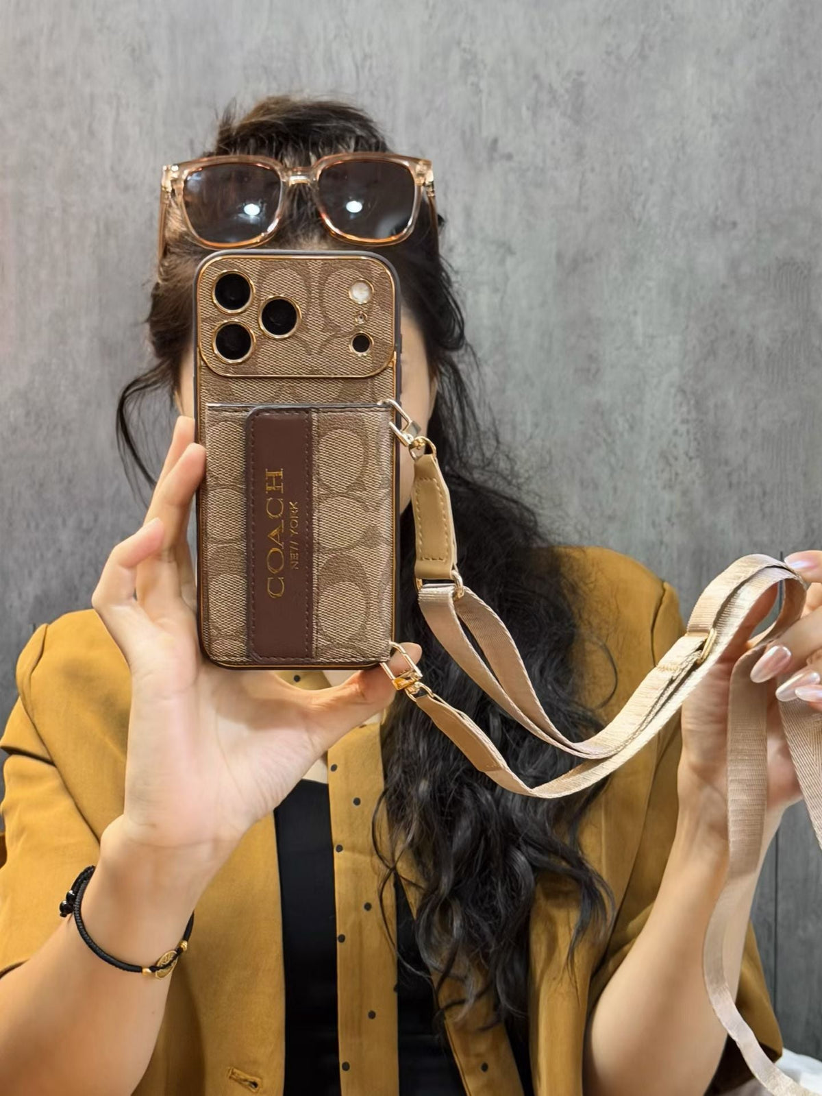 Leather CH Phone Case With Wallet And Crossbody Strap For iPhone Brown | PE2600190