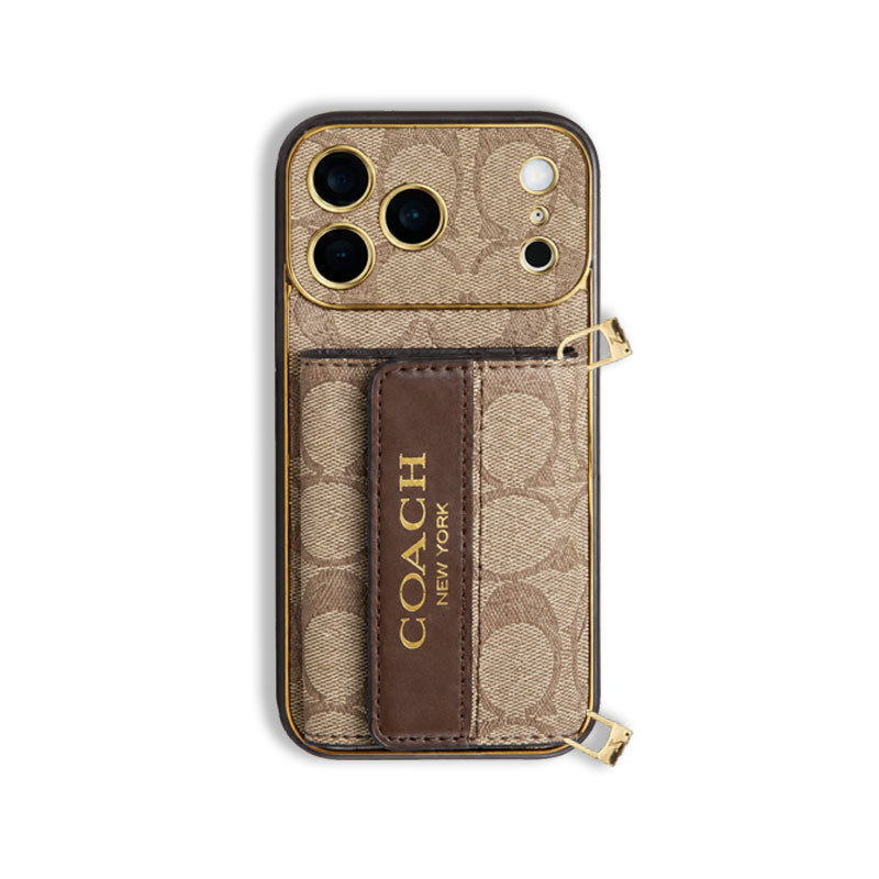 Leather CH Phone Case With Wallet And Crossbody Strap For iPhone Brown | PE2600190