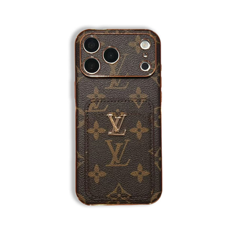 Leather Monogram Phone Case With Card Holder For iPhone Big Printing | PE2600192